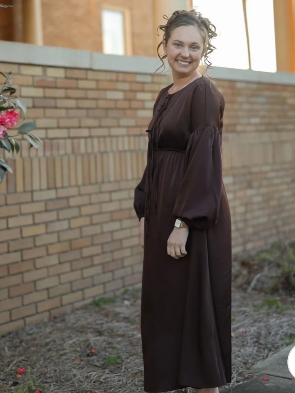 Ada Faye Clothing Bexley Brown Long Sleeve Maxi Dress size 2XL elastic Waist-G - Picture 2 of 8